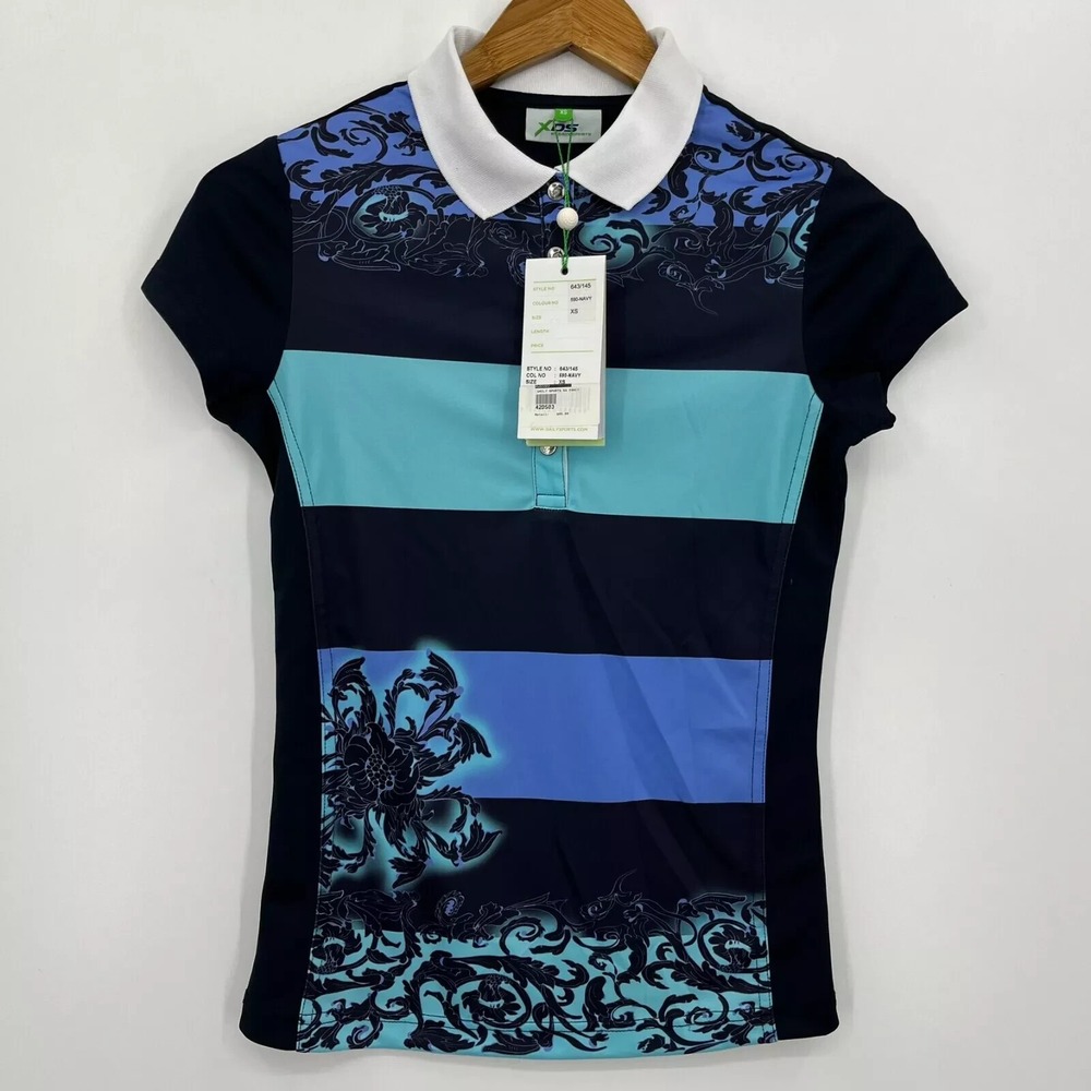 Daily Sports XDS Womens Golf Polo Shirt Navy Blue Floral UV Protection XS NWT